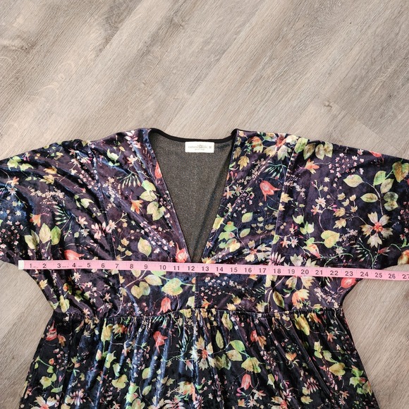 Natural Life Stella Velvet Dress M Black Floral Whimsigoth Boho Babydoll Pockets - Picture 10 of 12